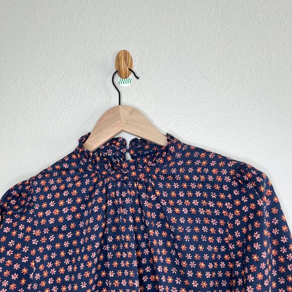 Trovata Bird Of Paradis Blue & Pink Floral Print Long Sleeve Silk Blouse Size M - Picture 3 of 10